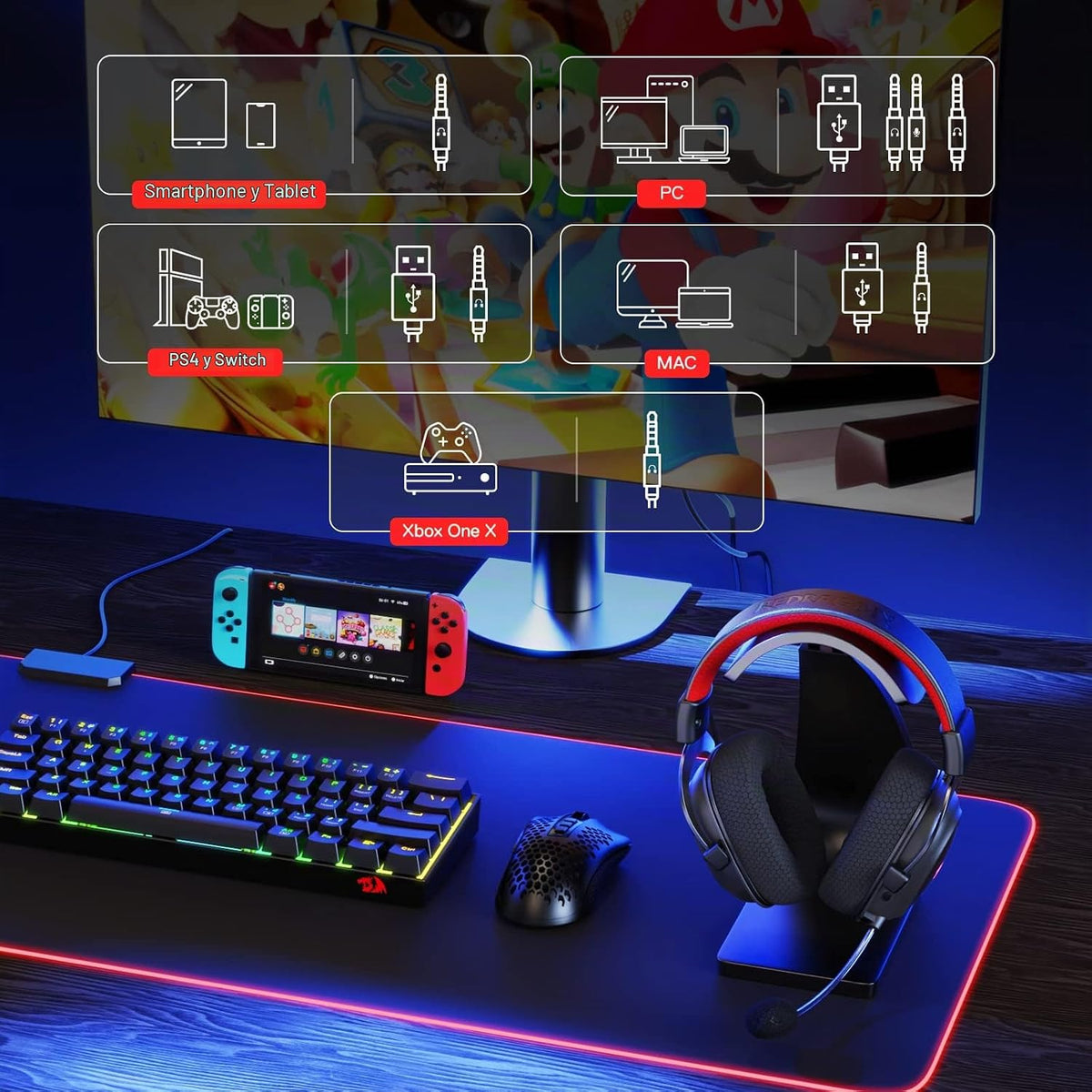 Diadema Gamer Inalámbrica Zeus Pro H510 RGB de Redragon, vista adicional 6