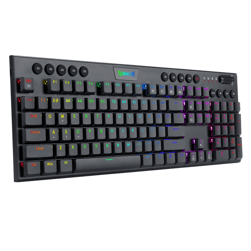 Teclado Gamer K619 Horus RGB Low Profile Negro de Redragon, controles multimedia dedicados