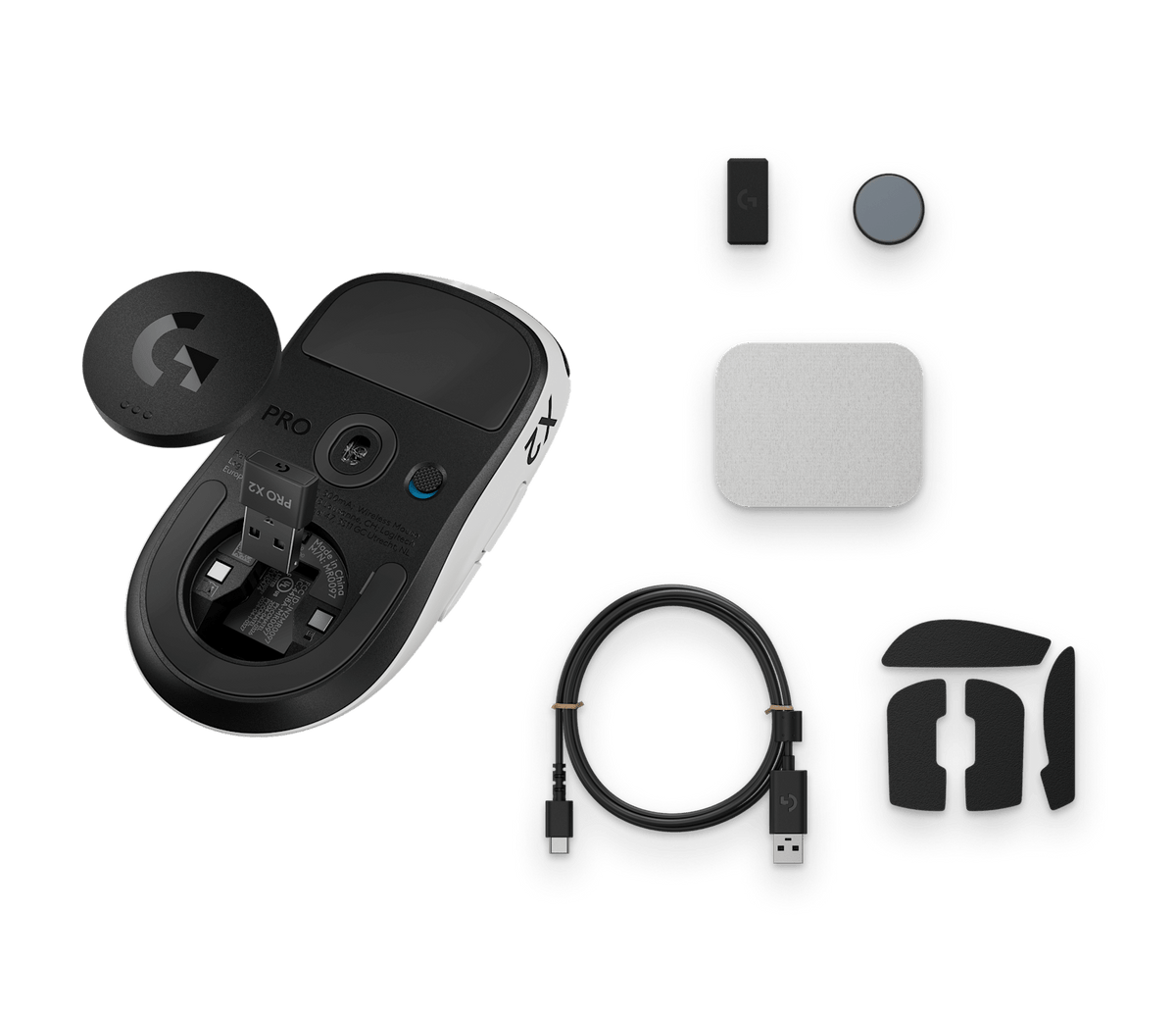 Mouse Gamer PRO X2 Superstrike Lunar Eclipse de Logitech G, contenido de la caja