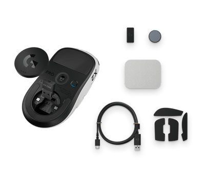Mouse Gamer PRO X2 Superstrike Lunar Eclipse de Logitech G, contenido de la caja